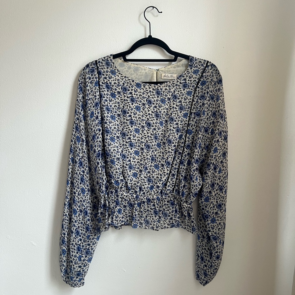 LoveShackFancy Blue Floral Blouse